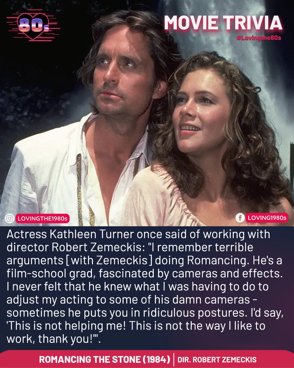 Movie Trivia: Romancing the Stone (1984)
📷 #Lovingthe80s #80sNostalgia #movietrivia #80smovie #RomancingtheStone #RobertZemeckis #KathleenTurner