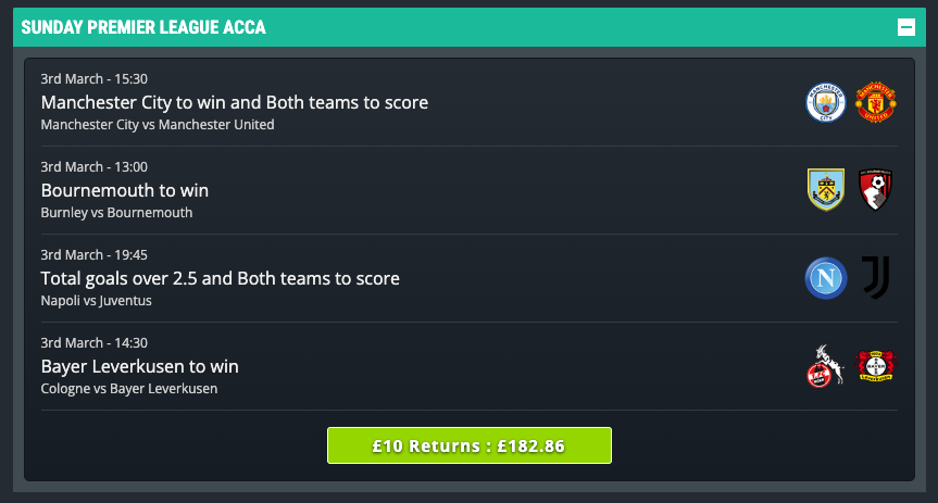 betnavtips's tweet photo. Some top smart ACCA's available now via our optimised bet selection engine. Check them out on the link! https://t.co/ucJSh6ijyj https://t.co/jxZ29NJl9h