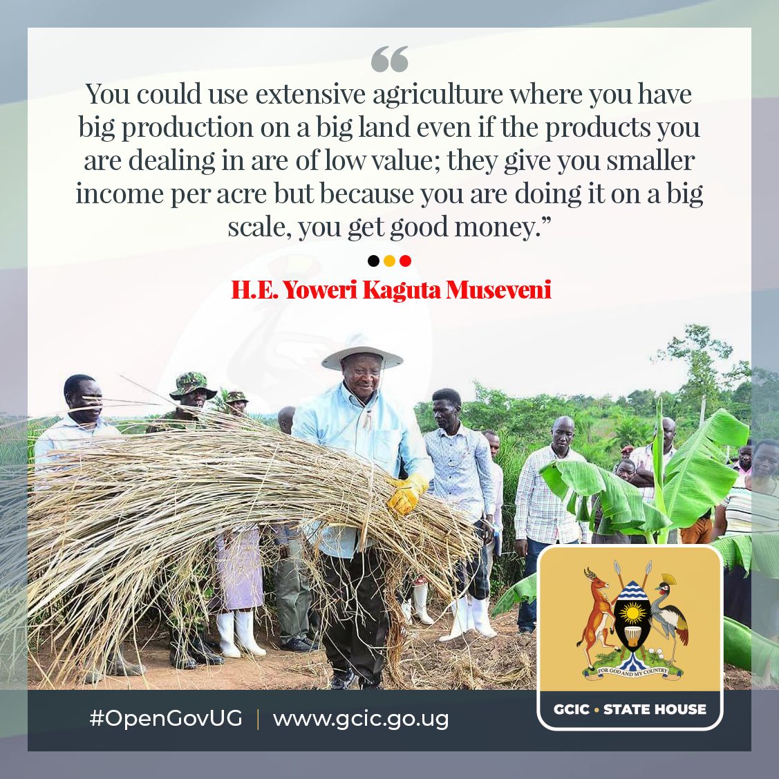 Yesterday, H.E. @KagutaMuseveni, in his address, gave us some tips on wealth creation to solve the problem of poverty. Extensive agriculture on a big scale can get you good money.
#M7Address
#OpenGovtUg