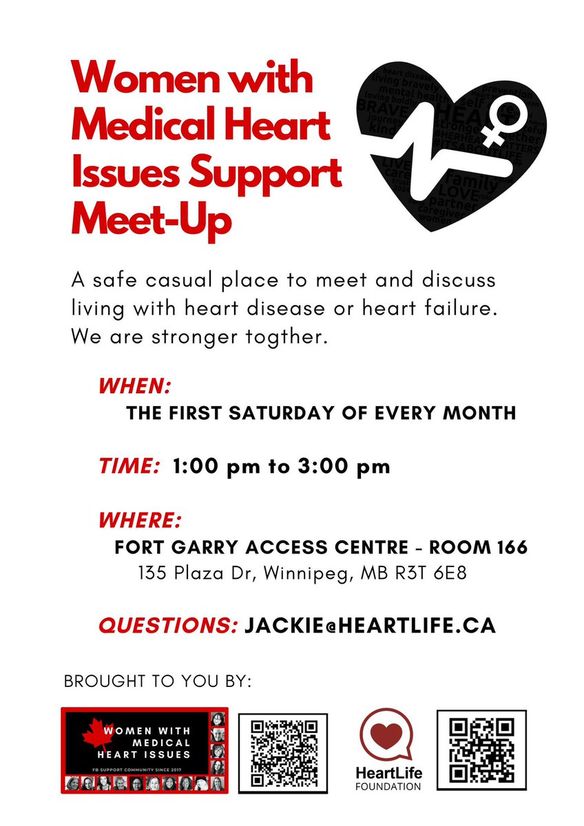 For women with heart disease or heart failure here in Winnipeg … come say hi! 😁👋
#patientsforpatients #strongertogether #itsaboutlife
Please RT.