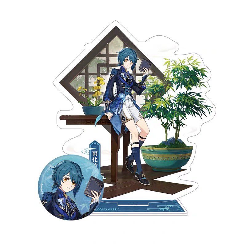 xingqiu (genshin impact) 1boy male focus blue hair book yellow eyes jewelry holding  illustration images