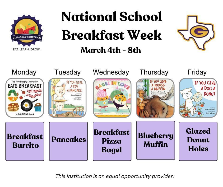 Next week is National School Breakfast Week! Join us for healthy and delicious breakfasts. 
If your elementary student eats breakfast with us on Tuesday the 5th, they will receive a FREE frisbee 🥏 #NationalSchoolBreakfastWeek #NSBW2024
