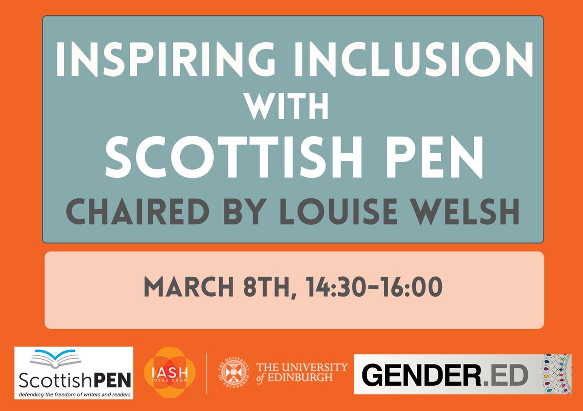 UoE_GENDER_ED's tweet photo. Writers from across Scotland – Nuala Watt, @arabforprincess, Xinyi Jiang &amp; @atarbuck – will do readings of their works in an event chaired by @louisewelsh00 this March 8. The event is presented by @IASH_Edinburgh, @ScottishPEN &amp; GENDER.ED.

To register: https://t.co/oYIqVBDgLK https://t.co/pEj5Ej6jIJ