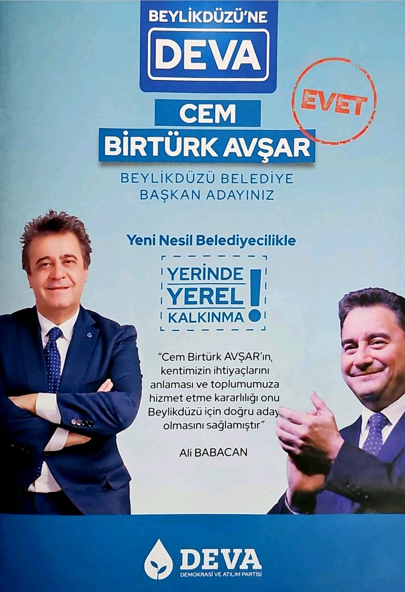.<a href="/DevaBeylikduzu/">Deva Partisi Beylikdüzü İlçe Başkanlığı</a> İlçe Başkanlığımızda, #Beylikdüzü Belediye Başkan adayımız <a href="/cembirturkavsar/">Cem Birtürk Avşar</a> ile bir araya geldik. Projelerini ve seçim çalışmalarını konuştuk.

Beylikdüzü'ne #DEVA olacak projeleri ve çözümleri için cembirturkavsar.com adresini ziyaret edebilirsiniz.