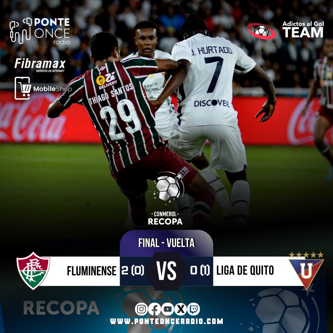 pont_once's tweet photo. #Importante 🚨
@LDU_Oficial regresa a casa sin su sexta estrella internacional. 💔⚽️
La #Recopa se queda en Río, #Fluminense se hace acreedor al título al vencer 2 por 0 de local. 🤝🏼🏆🫡

Felicitaciones a #Liga , para lograr ser campeón, por lo menos debes jugar finales. 🙌🏼 https://t.co/2fyQLQG0AW