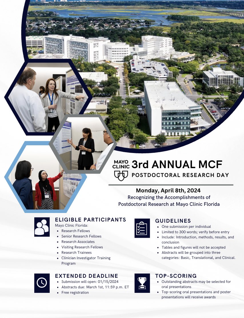 Maria A. Estevez (@mariaestevezh) on Twitter photo Last daaaay to submit your abstract for the MCF research day. <a href="/MayoMrfa/">Mayo Research Fellows’ Association (MRFA)</a> don’t miss the opportunity. DM for the link ✅ free registration 🥳 Last daaaay to submit your abstract for the MCF research day. <a href="/MayoMrfa/">Mayo Research Fellows’ Association (MRFA)</a> don’t miss the opportunity. DM for the link ✅ free registration 🥳
