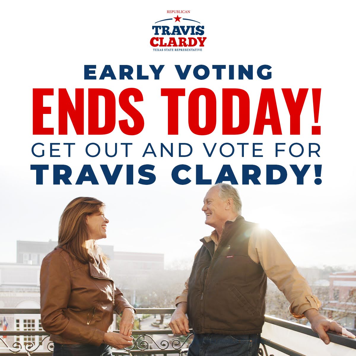 It's crunch time! Today is the FINAL day for early voting. Travis Clardy needs your support to keep Texas safe, prosperous, and free from radical left policies. Let's make our voices heard! #StandWithTravis #VoteTexas