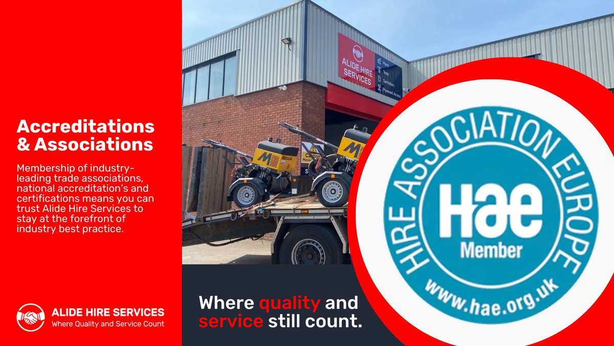 In the lead with Alide! 🌟 Our memberships in trade associations and extensive accreditations ensure you're getting top-notch service. Proud to be part of Hire Association Europe (HAE) with 900+ members worldwide, setting the standard in tool and plant hire. #AlideExcellence #HAE