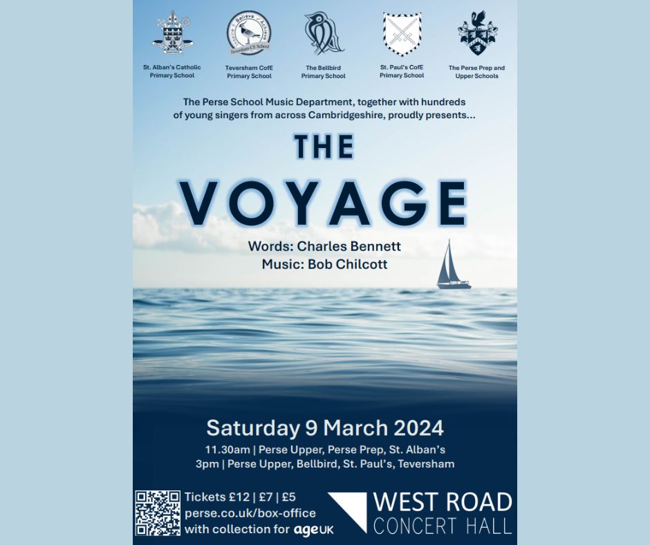 Don't miss out on The Voyage to marvellous #music as choirs from @ThePerseSchool, @PersePrep, @bellbirdprimary, St Alban's, Teversham & St Paul's Primary Schools team up for performances of the @bobchilcott show at @WestRoadCH on Sat 9 March. 🎶Tickets - tinyurl.com/nhajexfc