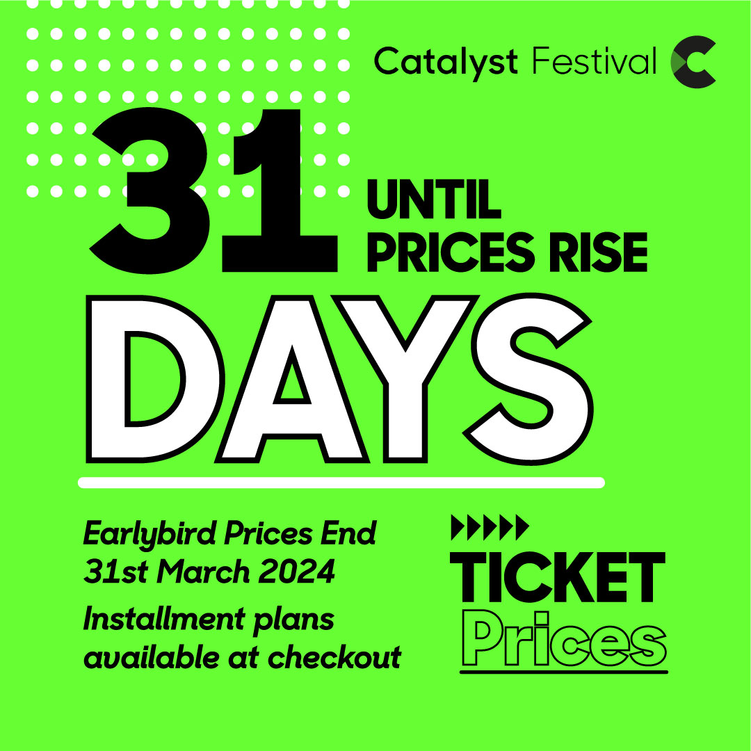 Catalyst (@catalystnetwork) on Twitter photo 31 days until #catalystfestival ticket prices rise. bit.ly/3FGZAsA
Book in today <a href="/CatalystFestUK/">Catalyst Festival</a> 31 days until #catalystfestival ticket prices rise. bit.ly/3FGZAsA
Book in today <a href="/CatalystFestUK/">Catalyst Festival</a>