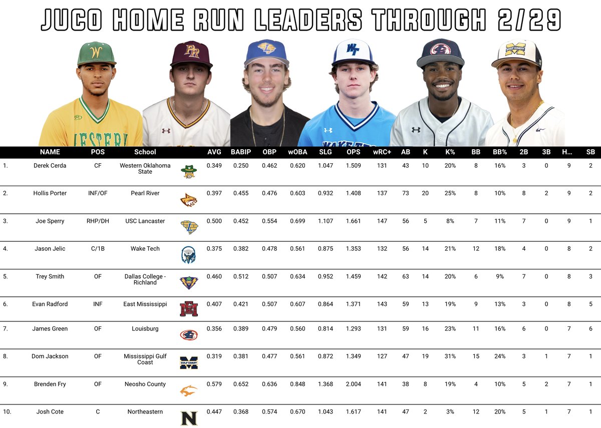 NJCAA Home Run leaders through 2/29