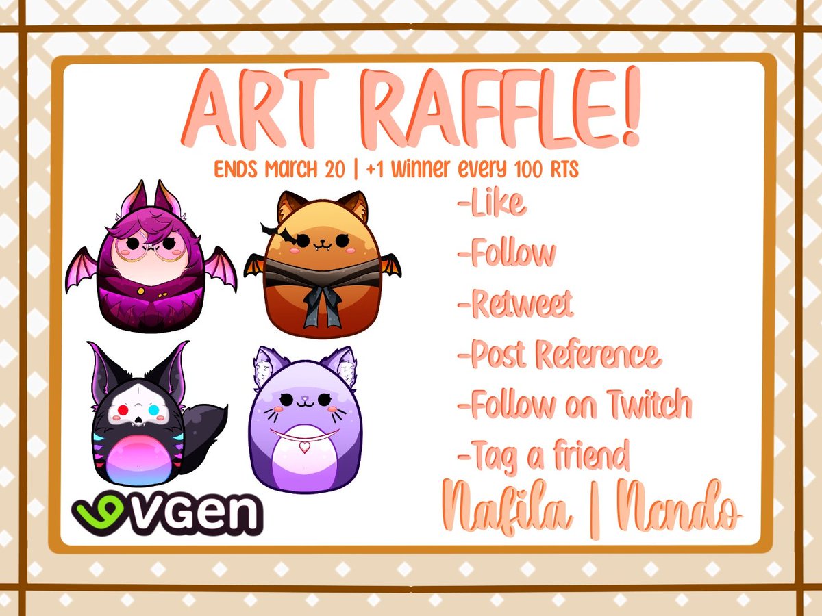 👀New month, another art raffle! 🎨 ❄️Squishmallow raffle (all characters welcomed: vtuber, oc, anime, etc.)❄️ 👇Rules below👇 ✨️Ends Mar 20 | 1 winner (+1 for every 100 RTs)✨️ #artraffle #Vtubers #VtuberEN #Vtuber