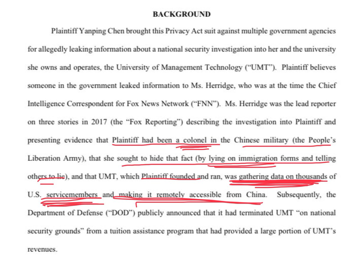Pimpernell13's tweet photo. According to the FBI counterintelligence investigation, Chen was a Colonel in the CCP Army and lied on her immigration forms to gain citizenship 

She started the AI school, got DoD personnel enrolled, got DoD to pay their tuition, collected info on the same DoD people… https://t.co/OVBksK6KMV