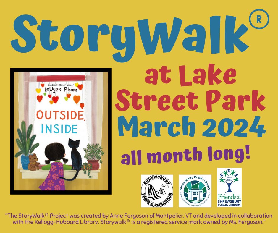 ShrewsburyParks's tweet photo. The March StoryWalk®️ is Outside Inside . Written by LeUyen Pham. Visit all month long at Lake St Park!
@ShrewsburyLib https://t.co/smkvyUeBYO