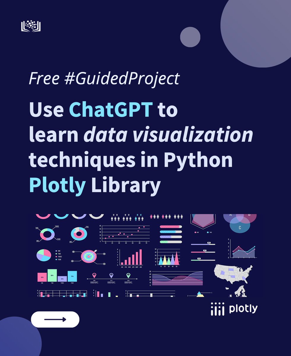 CognitiveClass's tweet image. [Free] Guided project: Learn data visualization techniques using ChatGPT and Python Plotly Library. 📊 

In under 1 hour, gain essential data visualization and analysis skills. 

Start for free: cognitiveclass.ai/courses/learn-…

📷 #DataScience #Plotly #DataVisualization #ChatGPT