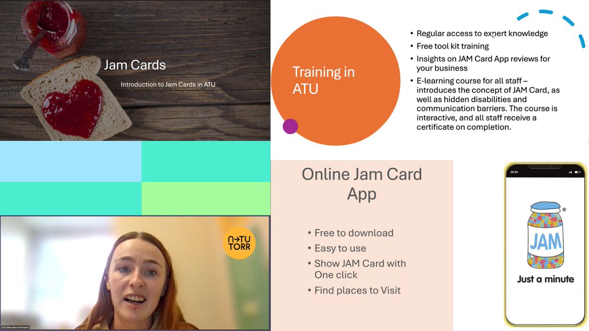 @ATUSUGalwayMayo Prez Sarah Mohan delivered an introductory session on #JAMcard & plans to launch this initiative @atu_ie this year to support students & staff who may have a hidden #Disability or communication barrier. jamcard.org #NTUTORRWeek #nextgenerationeu