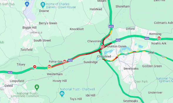 BBCSxSyTravel's tweet image. #M25: Two lanes closed due to an accident clockwise between J5 #M26 and Clacket Lane Services