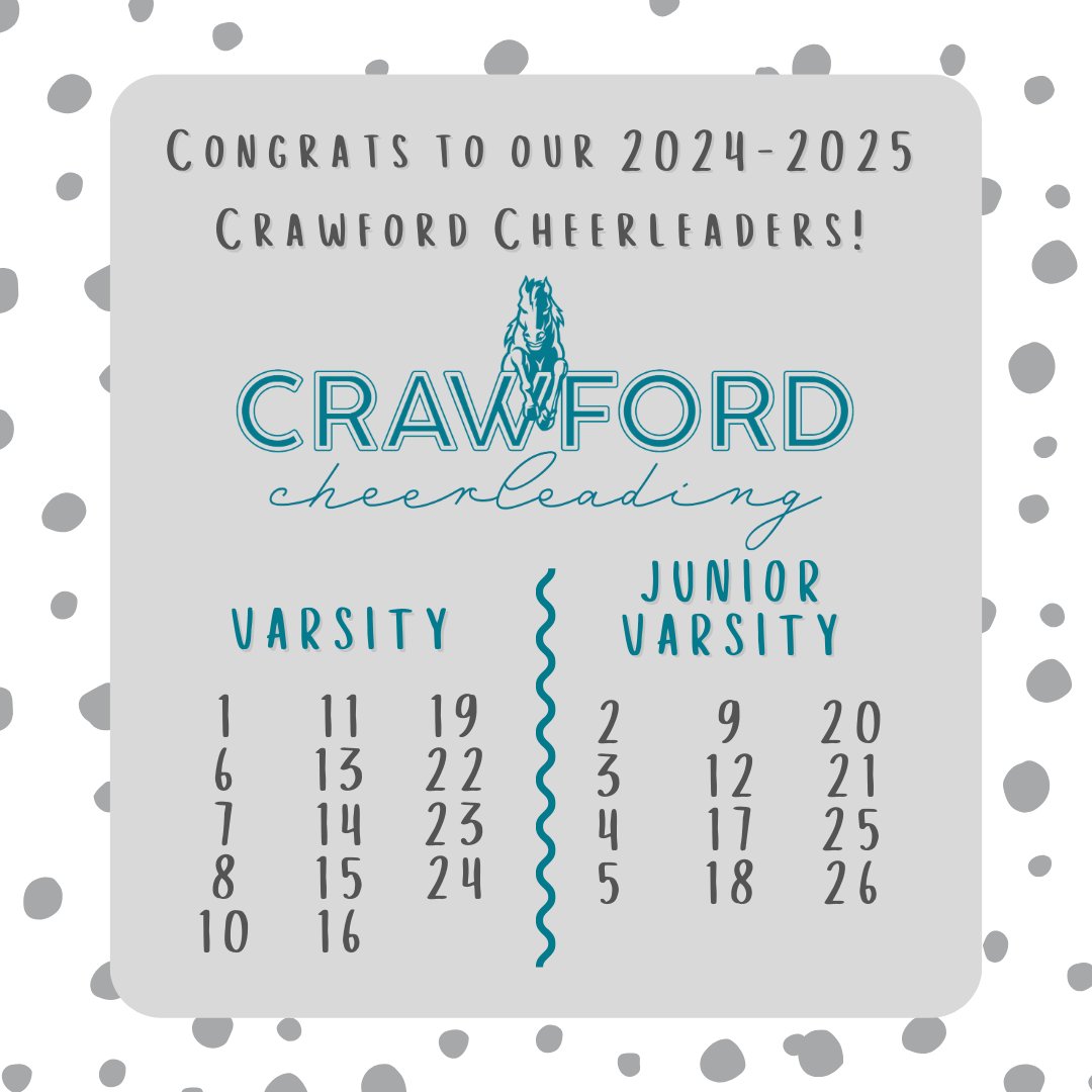 Join us in congratulating our 2024-2025 Crawford Cheerleaders! 🎉