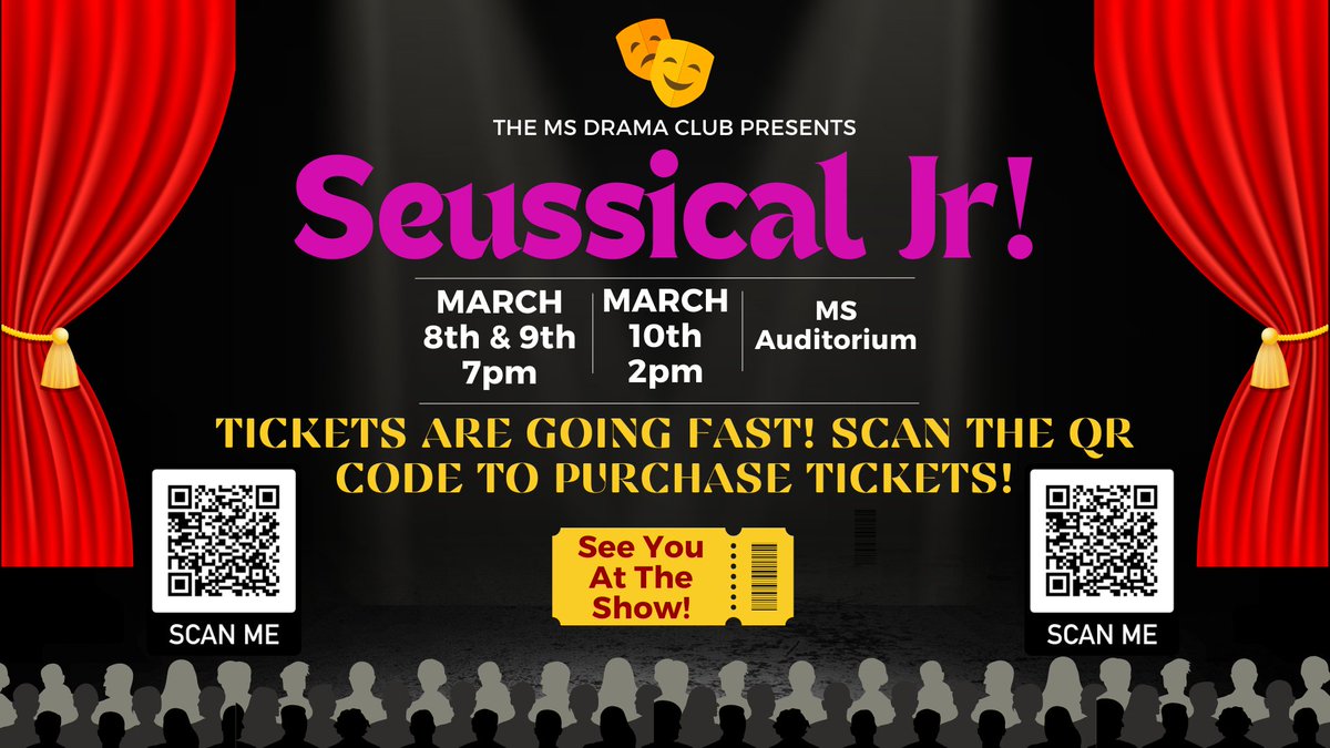 Mark your calendars for next weekend! The MS Drama Club hits the stage and you don't want to miss it. Scan the QR code for tickets!