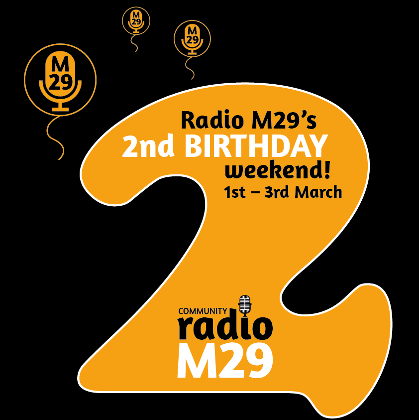 Radio M29 turns 2 on Tues 5th March so this weekend we’re celebrating our 2nd birthday on-air by playing the Number 1 songs on our presenters’ and listeners’ 2nd birthdays with a special mix of some of them on Sunday afternoon. Hip Hip...
Full schedule: radiom29.uk/schedule/