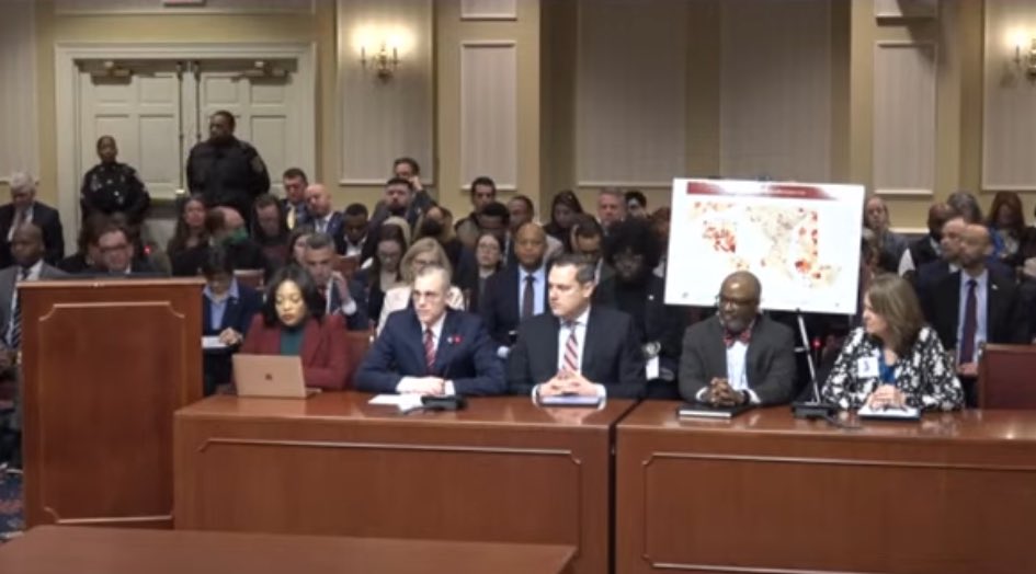 SEIU500's tweet photo. Today, @GovWesMoore reviewed his plan to combat child poverty, known as the ENOUGH Act, before Senate Committee. SEIU Local 500 Exec Director Travis Simon & AAC Exec Steuart Pittman testified as to why our members & community are ready to take on poverty. Support SB482 #ENOUGHAct https://t.co/uGz93P5Eui