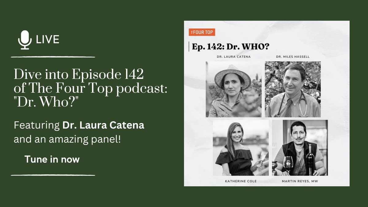 Join the conversation with Dr. Laura Catena and the amazing panel! Listen to the podcast here: youtube.com/watch?v=Iz56jM… #Podcast #WineAndHealth #Wine #DrinkinModeration #TheFourTopPodcast