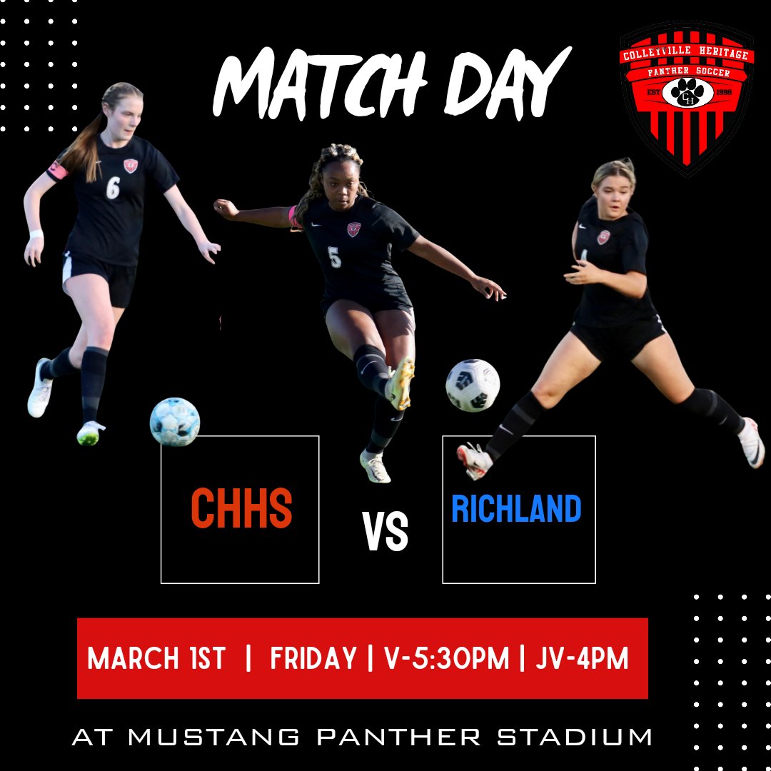 Colleyville Heritage High School |๐พ (@chhs_lpsoccer) on Twitter photo Home Game 2nd round vs Richland!
๐๏ธRichland
๐March 1 | Friday
โฐ๏ธ5:30pm
๐Mustang Panther Stadium
<a href="/GCISD_Athletics/">GCISD Athletics Dept.</a> Home Game 2nd round vs Richland!
๐๏ธRichland
๐March 1 | Friday
โฐ๏ธ5:30pm
๐Mustang Panther Stadium
<a href="/GCISD_Athletics/">GCISD Athletics Dept.</a>