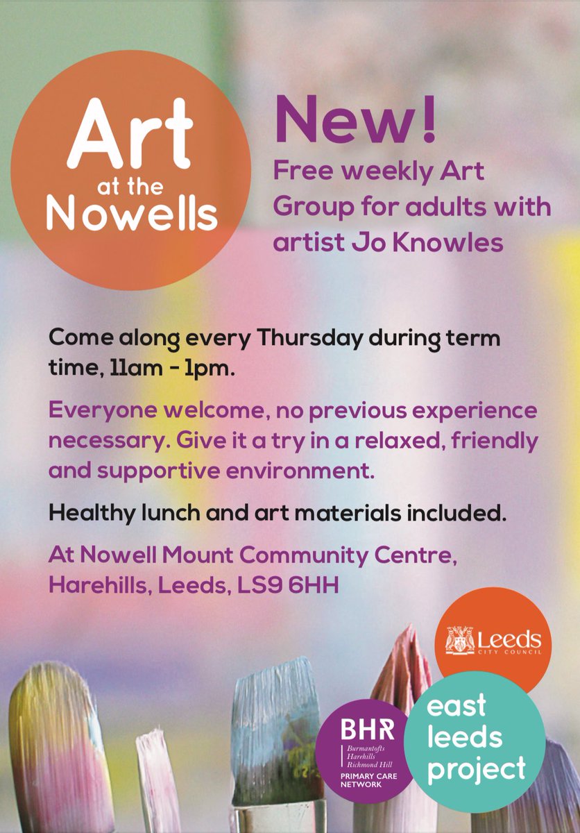 🎨We’re excited to launch our new FREE Art Group for adults starting at Nowell Mount Community Centre in #Harehills from next Thursday, with artist Jo Knowles.

🎨Come along from 11am-1pm and get involved, everyone welcome! Lunch and art materials supplied, no need to book.