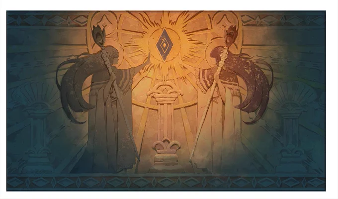 I will introduce the layout and background art for episode 24 that I worked on. I drew various murals, including those depicting Ewig and the Unified Dynasty period (layout only). It was enjoyable to consider the lighting as well. 