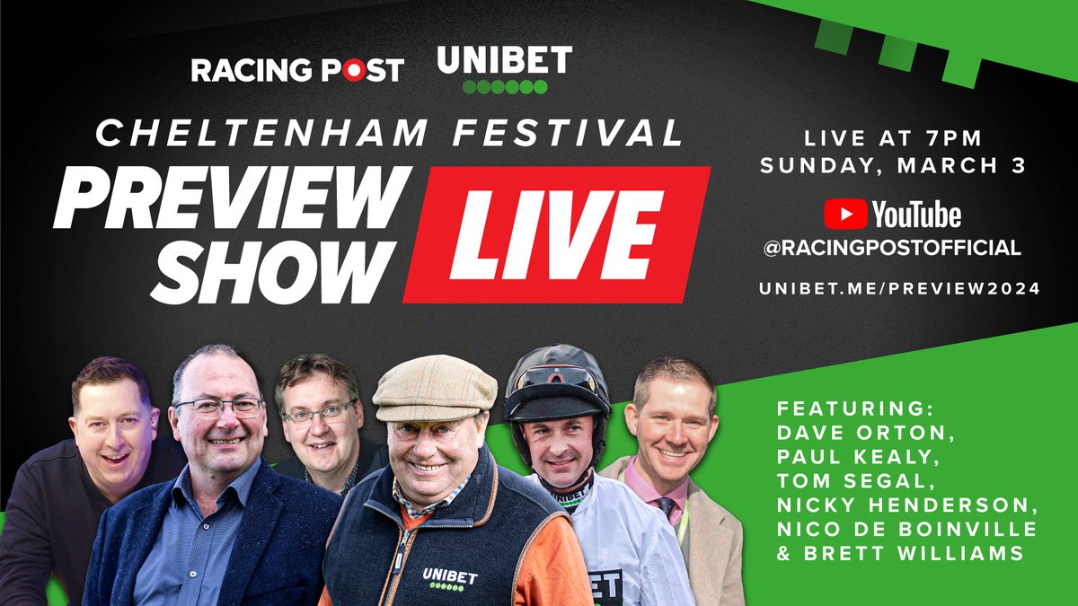 Racing Post (@racingpost) on Twitter photo ๐๏ธ TICKET GIVEAWAY ๐๏ธ
We've got 4x Club Enclosure tickets for the Unibet Champion Hurdle day at the Cheltenham Festival + a ยฃ50 Free Bet from Unibet to giveaway!
Simply:
1. RT this post
2. Follow <a href="/RacingPost/">Racing Post</a> + <a href="/UnibetRacing/">Unibet Racing</a>
Winner announced on the Cheltenham Festival Live ๐๏ธ TICKET GIVEAWAY ๐๏ธ
We've got 4x Club Enclosure tickets for the Unibet Champion Hurdle day at the Cheltenham Festival + a ยฃ50 Free Bet from Unibet to giveaway!
Simply:
1. RT this post
2. Follow <a href="/RacingPost/">Racing Post</a> + <a href="/UnibetRacing/">Unibet Racing</a>
Winner announced on the Cheltenham Festival Live