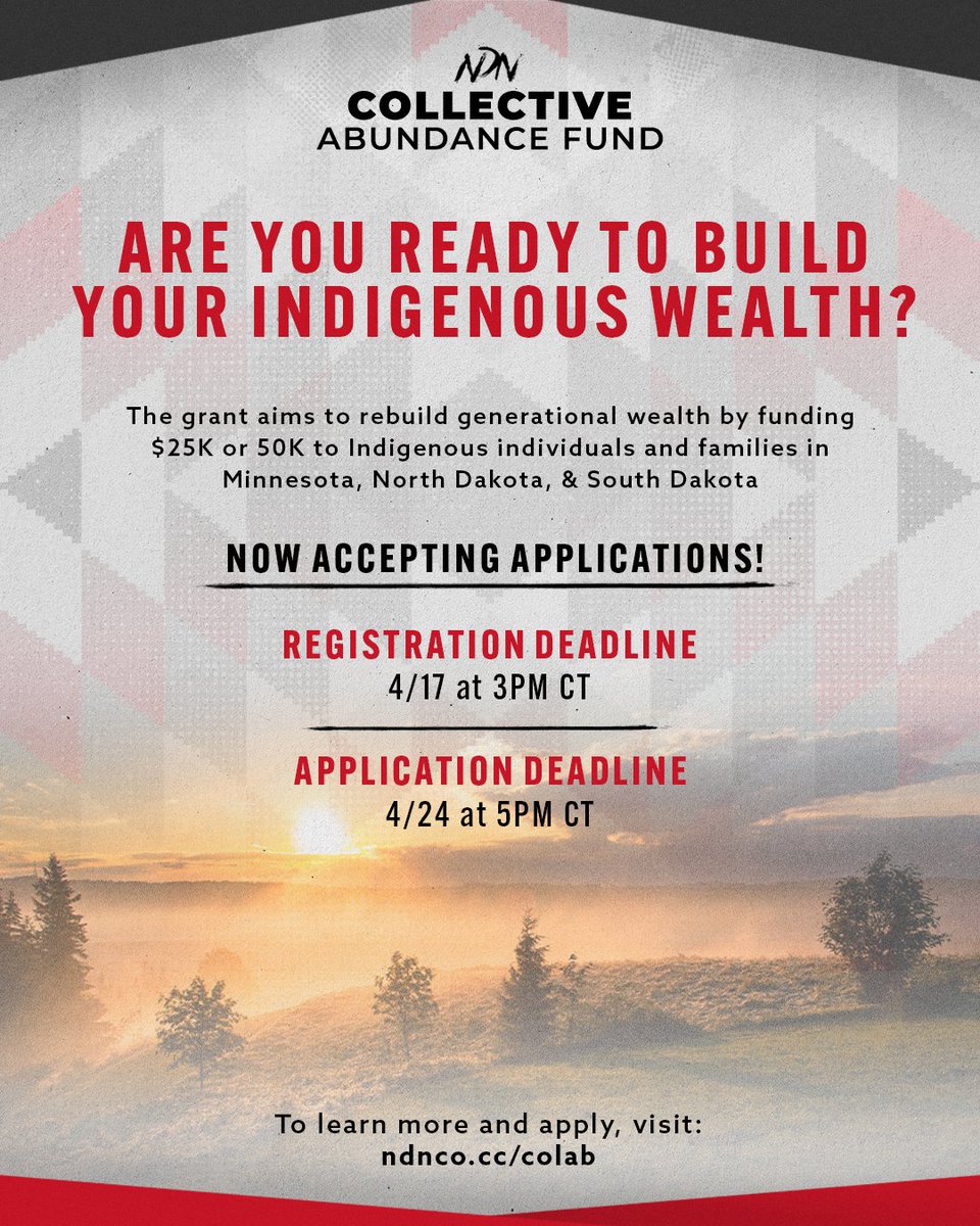 📣We are officially accepting applications for the 2024 Collective Abundance Fund! 📣

To learn more and apply, visit: ndnco.cc/colab

#collectiveabundancefund #NDNCollective