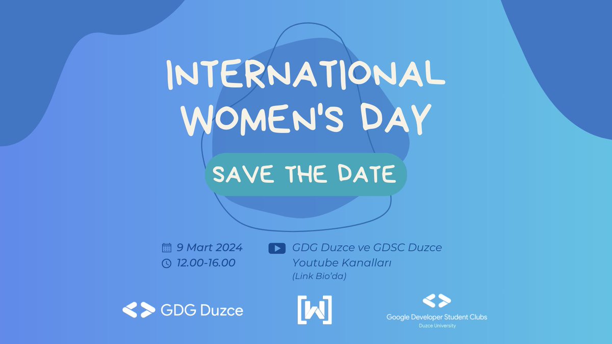 🥳Heyecanla duyuruyoruz: IWD etkinliğimize davetlisiniz!
📍Bildirimlerinizi açmayı, bizleri takip etmeyi ve IWD Düzce'yi takvimlerinize eklemeyi unutmayın.
Her yıl Google Geliştirici Grupları'nın düzenlediği bu teknoloji ve girişimcilik etkinliği, herkesin katılımına açık.