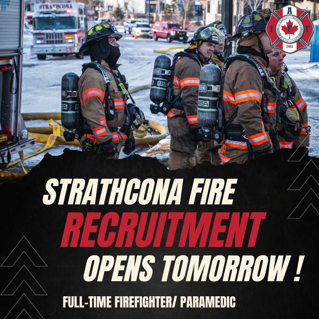 Full-time Firefighter/Paramedic Recruitment opens today! Visit @StrathcoCounty website for prerequisites, recruitment timelines and FAQ! Join your #strathconafirefighters and make Strathcona the safest community in Canada! We are honored to serve, inspired to lead.