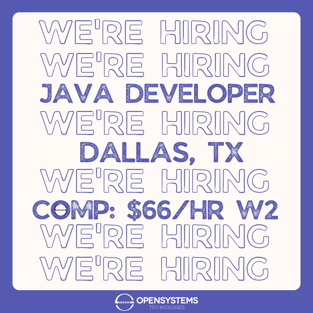 OpenSystemsTech's tweet image. 🔔 #JavaDevelopers! Our client, a top financial firm in Dallas, TX is hiring. 💰$66/hr W2.
Req:
4+ yrs Java Dev
Java 11, Spring
Microservices, Kafka
SDLC, GitLab, MongoDB
Test automation (JUnit, Mocking, Gherkin)
Apply now! 👇 #TechJobs #DallasJobs
opensystemstech.com/job/1756/java_…