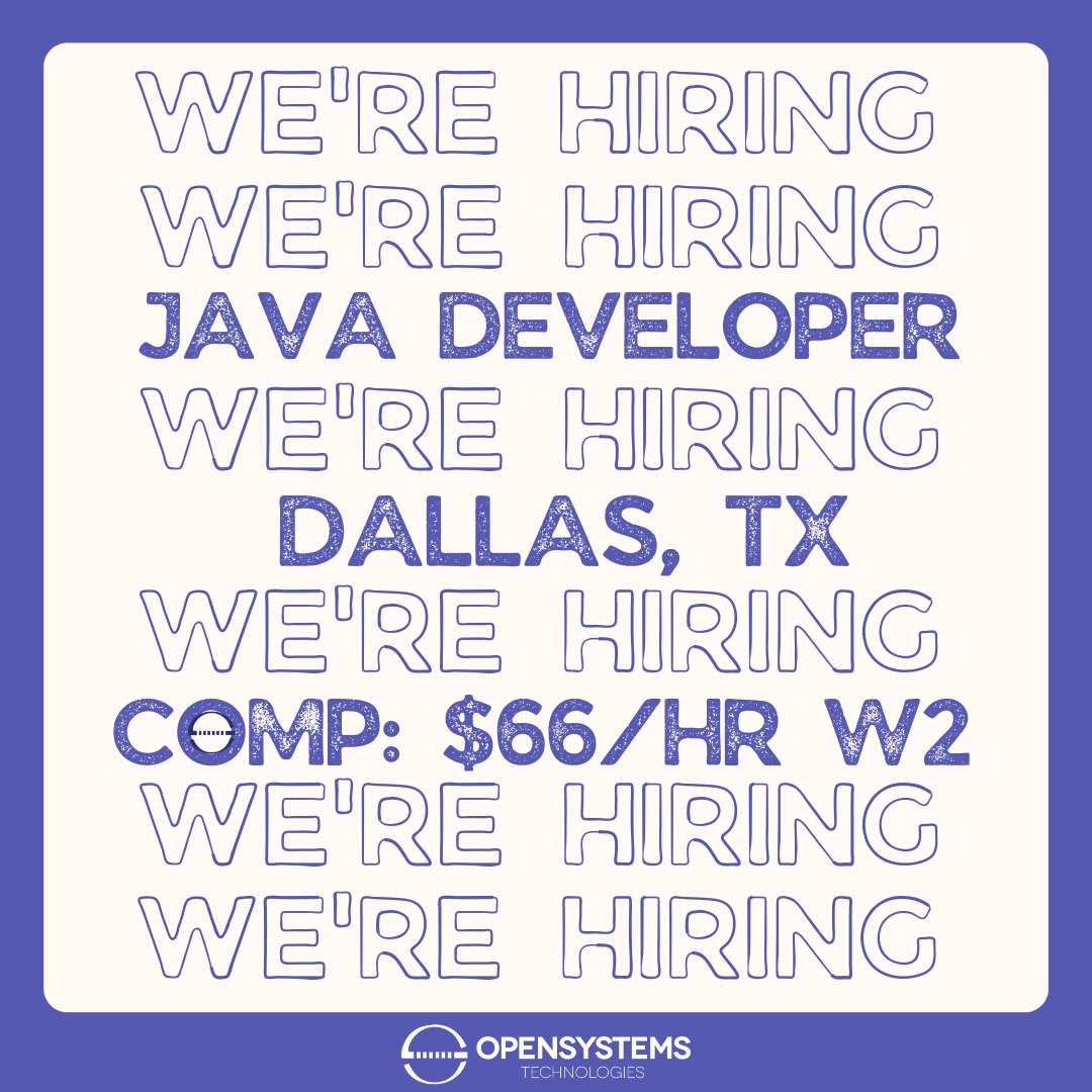 🔔 #JavaDevelopers! Our client, a top financial firm in Dallas, TX is hiring. 💰$66/hr W2.
Req:
4+ yrs Java Dev
Java 11, Spring
Microservices, Kafka
SDLC, GitLab, MongoDB
Test automation (JUnit, Mocking, Gherkin)

Apply now! 👇 #TechJobs #DallasJobs
opensystemstech.com/job/1756/java_…