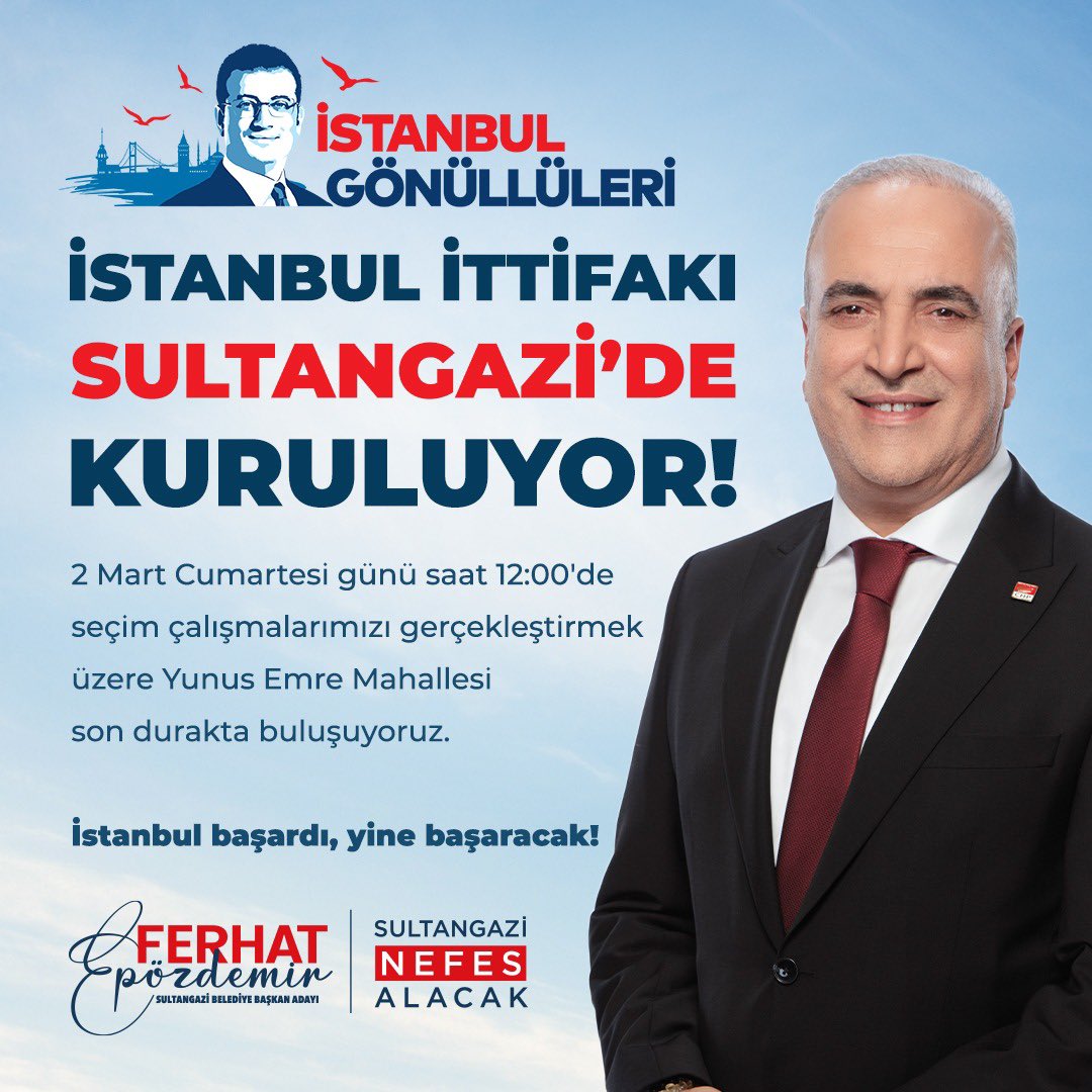 Yarın İstanbul Ittifakı’nı Sultangazimizin sokaklarında ilmek ilmek örüyoruz. Yunus Emre Mahallesi son durakta siz değerli hemşehrilerimizle buluşmak üzere. #TamYolİleri #SultangaziNefesAlacak