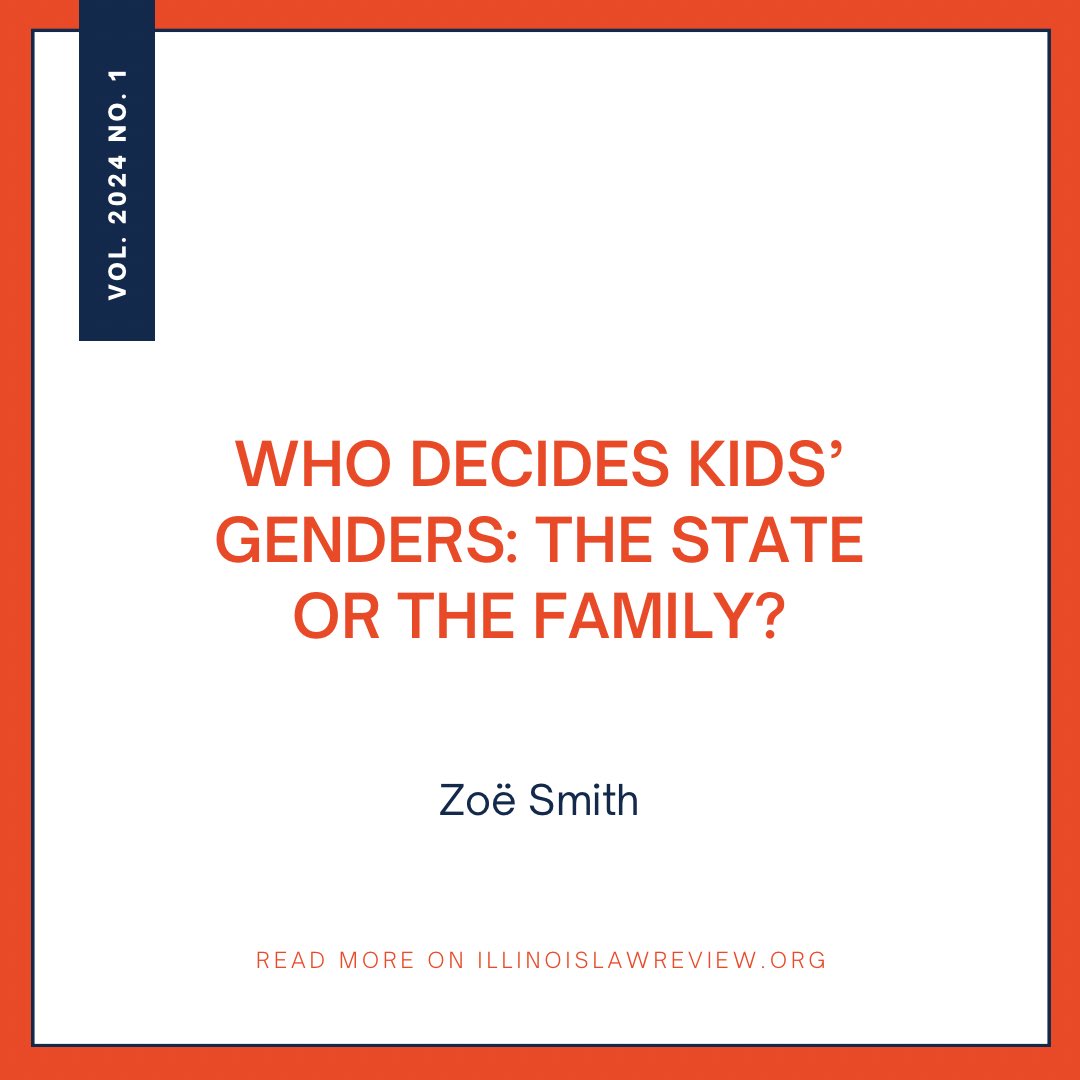 2024 U. Ill. L. Rev. 289

In this Note, this Author concludes bans for gender-affirming care are unconstitutional and highlights the need for heightened scrutiny of laws that override the joint medical decision-making of parents, children, and their physicians. Link in bio.