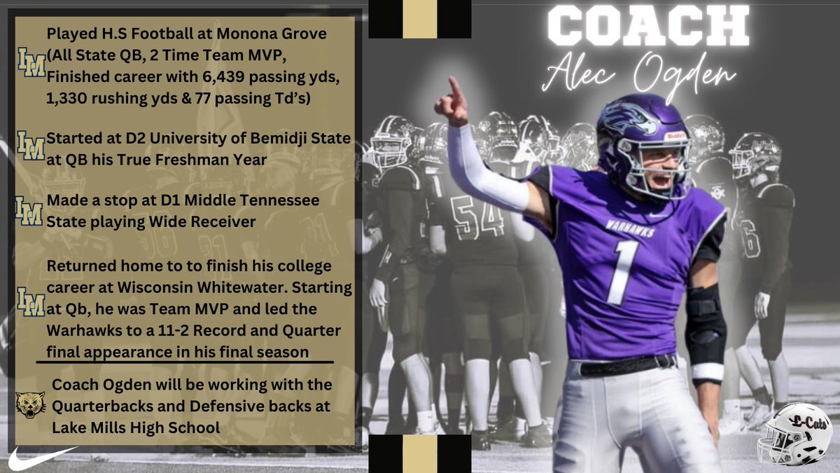 Like to welcome @alec_OG8 to <a href="/LMHS_Football/">Lake Mills Football</a> A lot of great Qbs have come out of the Lake and we are adding a great one from the area next fall to coach the ones of future. Let’s roll!! 🦾🦾🦾