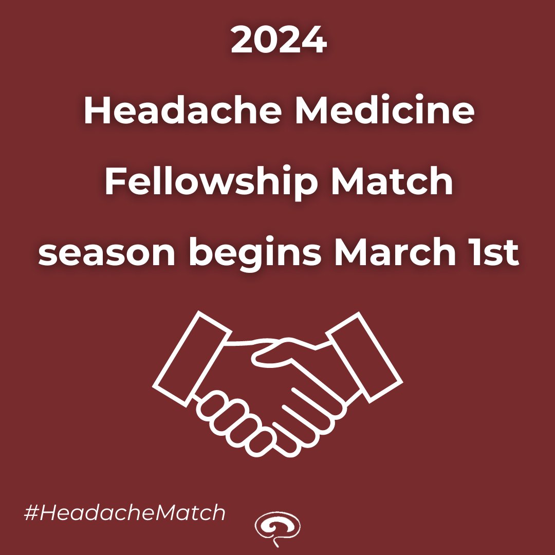 The 2024 Headache Fellowship Match season starts today! Applicants seeking fellowships with a start date of July 1, 2025 can reach out to participating programs via the AHS website. View the #HeadacheMatch timeline and programs here: bit.ly/3Vh4pQ2 #Residents #Fellows