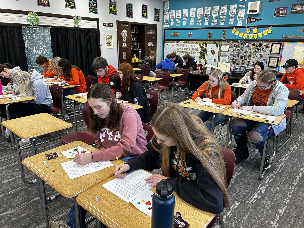 mathlunneborg's tweet photo. Students in #Algebra2 completed probability activities with M&amp;Ms to introduce the next chapter. #DaretoSoar https://t.co/TxYhOjnNSM