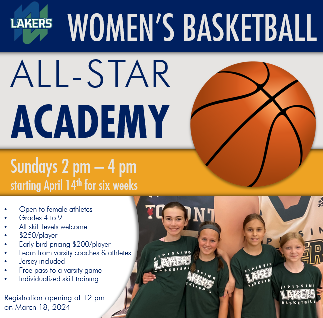 Extended Learning @ NU (@nu_extendlearn) on Twitter photo Did someone say, Girl's Basketball?🏀
<a href="/nulakers/">Nipissing Lakers</a> are excited to share this opportunity!
All skill levels are welcome.
Registration opening March 18, 2024 @ 12pm.
extendedlearning.nipissingu.ca/youthprograms Did someone say, Girl's Basketball?🏀
<a href="/nulakers/">Nipissing Lakers</a> are excited to share this opportunity!
All skill levels are welcome.
Registration opening March 18, 2024 @ 12pm.
extendedlearning.nipissingu.ca/youthprograms