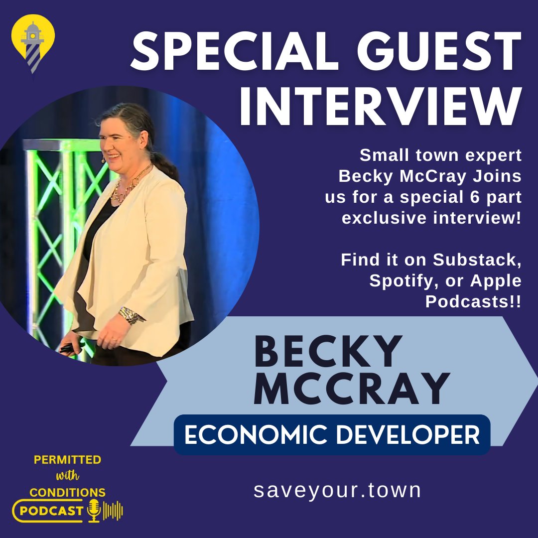 ToyerStrategic's tweet image. A new episode of the #PermittedwithConditionsPodcast has dropped, featuring the 6th &amp;amp; final epsiode of time with #rural &amp;amp; small town #economicdevelopment expert Becky McCray.