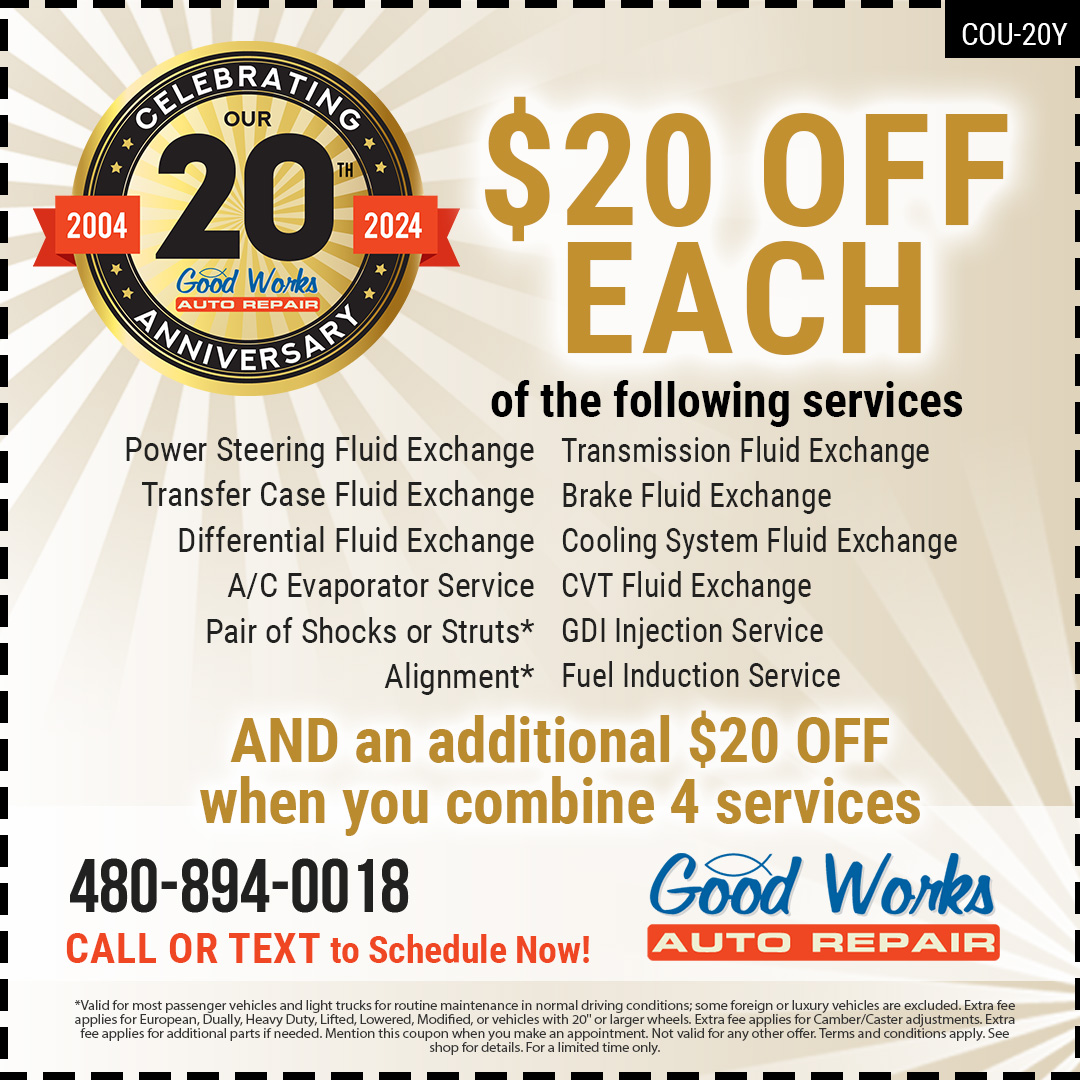 GoodWorksAuto's tweet image. 🥳This year, we're celebrating 20 years of providing the best #TempeAutoRepair services but we wouldn't be here today without YOU🫵, our loyal #AutoFamily. To say thanks for being part of our journey, enjoy these #CarCare specials at your next visit! 🚗🔧

ow.ly/kRXA50Qy70K