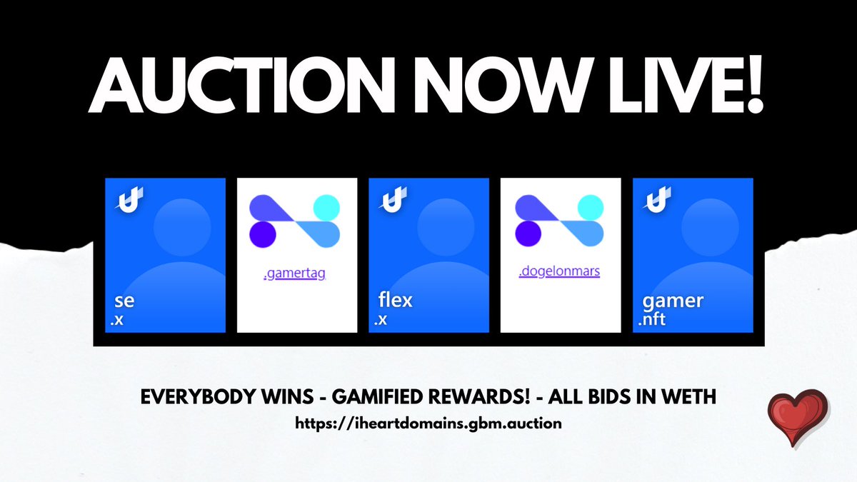 IHeartDomains X GBM Web3 Domain Auction is Now LIVE! 🚀 Secure a piece of premium digital real estate and stake your claim with a winning bid in $WETH on the Polygon network! iheartdomains.gbm.auction ⏰ The countdown is on! You've got 7 days left — bidding ends promptly at…