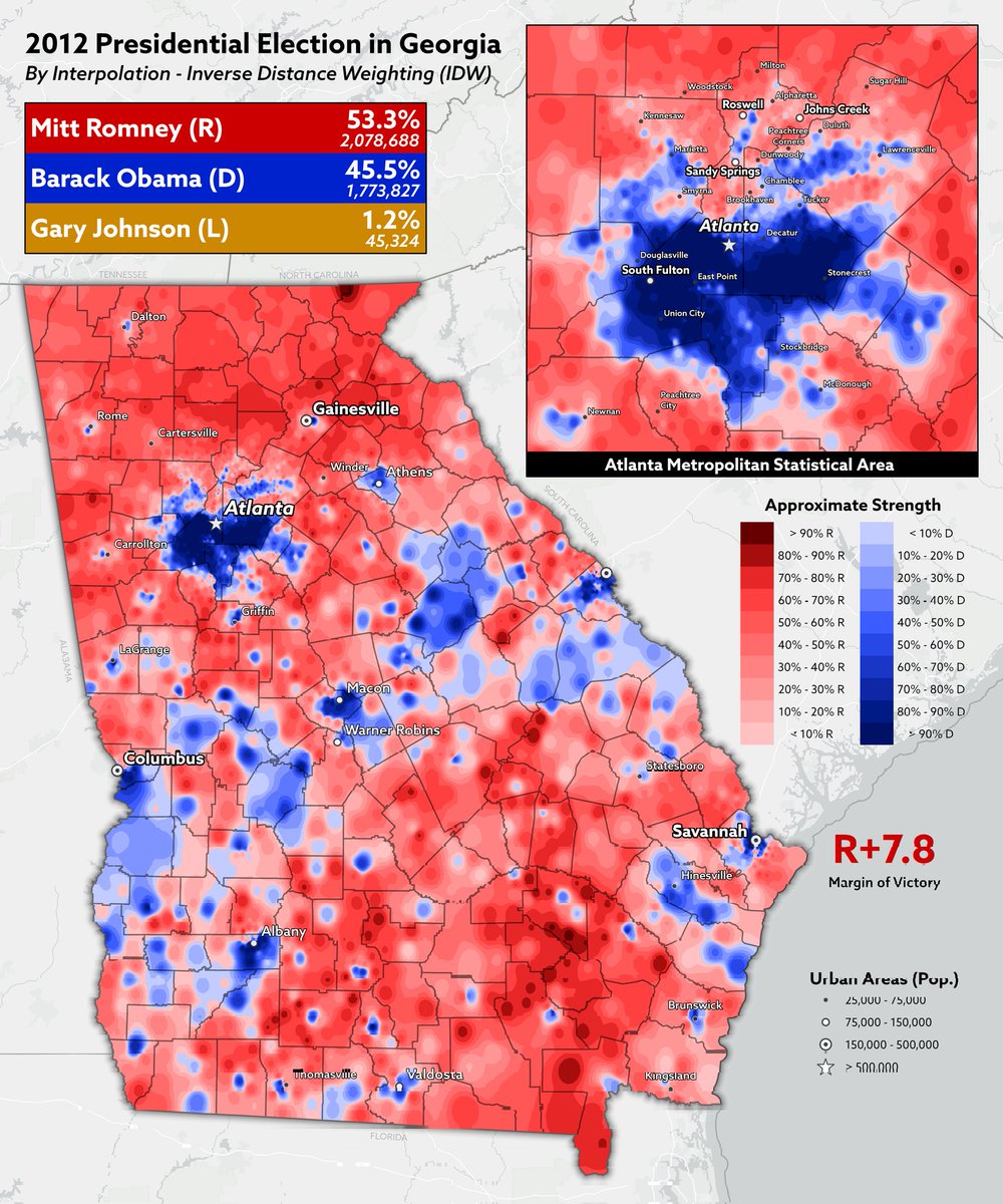 Hi. I make maps sometimes when I can overcome my depression.

2012 Presidential Election in Georgia viewed 4 different ways. #ElectionTwitter