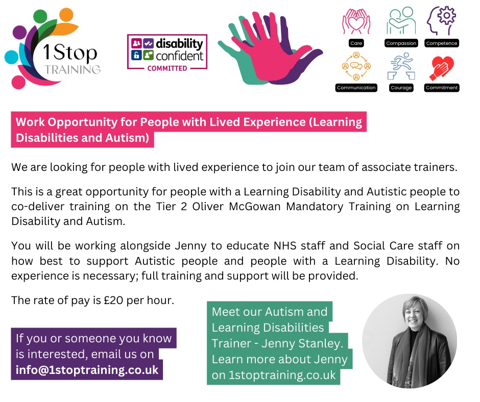 If you, or anyone you know is interested in working with us, please get in touch.  We are looking for people based in or near #Hertfordshire 😊.
#OliverMcGowan #Training #MandatoryTraining #CareTraining #CareTrainer #Autism #LearningDisability