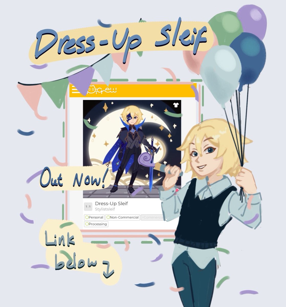 💙 Dress-Up Sleif is now live!!! 💙 A huge thank you to @Sumeru_Sevi, @TanimilArt, @Lum1nace, @adamgozarapido, @velvetsnaiil, @ronvindr, @EstreaWilliams and @kimeoshi for all their wonderful contributions! Use #DressUpSleif to share your creations with everyone Link below!⬇️
