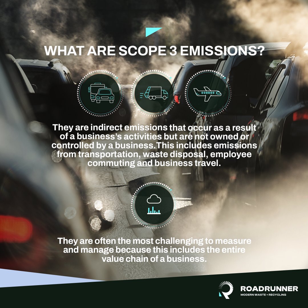 What are Scope 3 emissions?
Indirect GHG emissions as a result of a company's activities, but are from sources not owned or controlled by the company like supply chain, transportation and waste &amp; recycling. 

#Scope3Emissions #Sustainability101 #wastemanagement #recycling