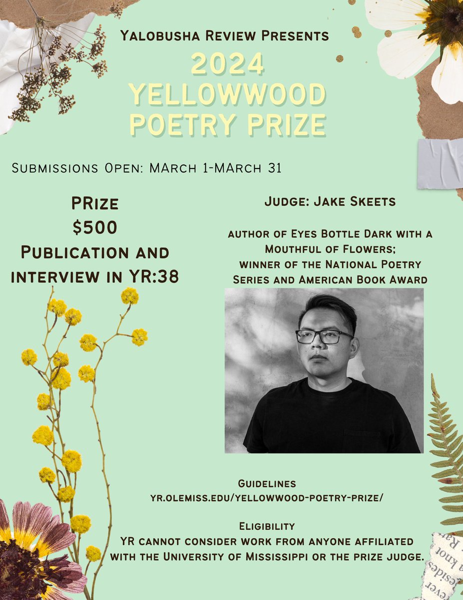 Our annual poetry and fiction contests are now open, judged by Jake Skeets and Michael X. Wang! Send us your best before March 31. We can't wait to read it!

tinyurl.com/3633h7ve