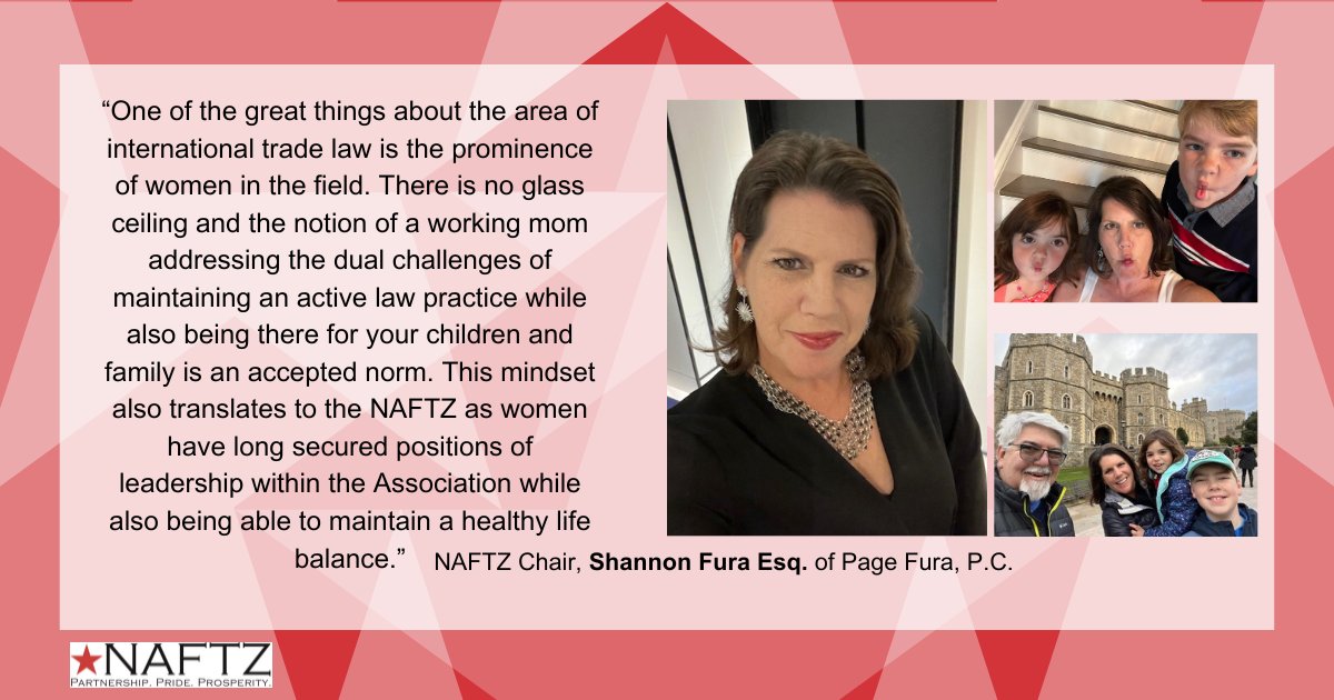 NAFTZ's tweet photo. As we look forward to International Women's Day on March 8th, we're excited to spotlight some of the remarkable women in the field of trade. Today, we kick off our series by celebrating NAFTZ Chair Shannon Fura of Page Fura, P.C.

#NAFTZ #ForeignTradeZones #internationalwomensday https://t.co/roS4CLMbGA